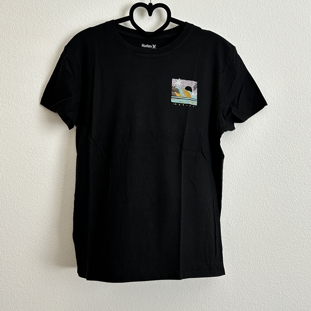 Hurley Black Tropical Golden Waves Sunset Palm Tree Graphic Tee Size XS - Picture 2 of 8